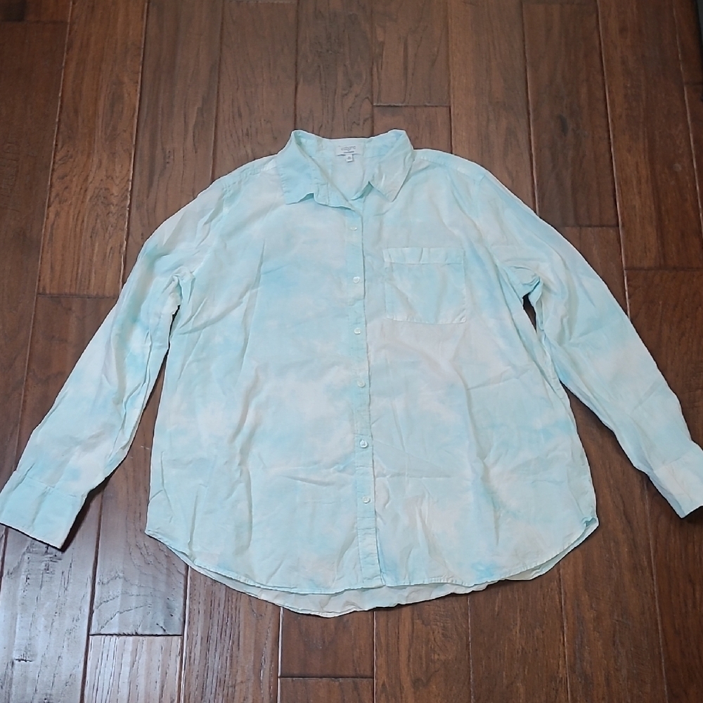 Cabana by Crown & Ivy Blue & White Tie-Dye Button-Up Shirt size XL
